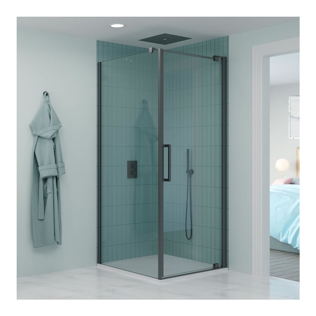 Lifestyle image of Crosswater Optix 10 Slate Pivot Shower Door